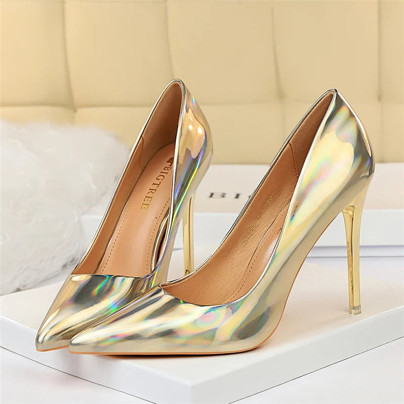 2023 Women 10.5cm High Heels Variety of Colors-Camel-Nude-Brown-Silver-Red-Champagne-Gold-/Luxury Glossy Stilettos