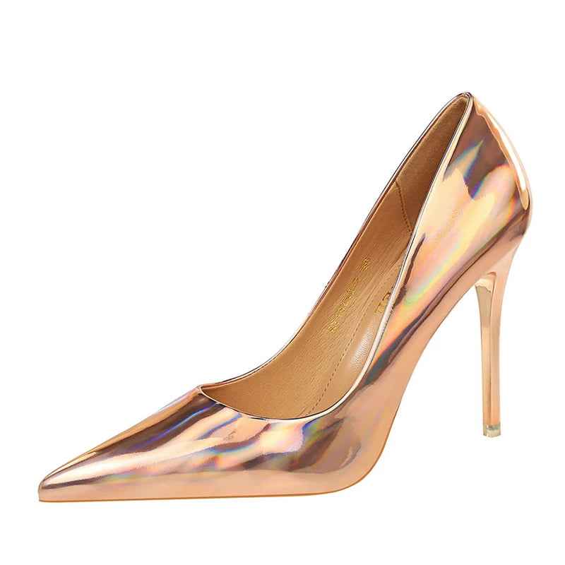 2023 Women 10.5cm High Heels Variety of Colors-Camel-Nude-Brown-Silver-Red-Champagne-Gold-/Luxury Glossy Stilettos