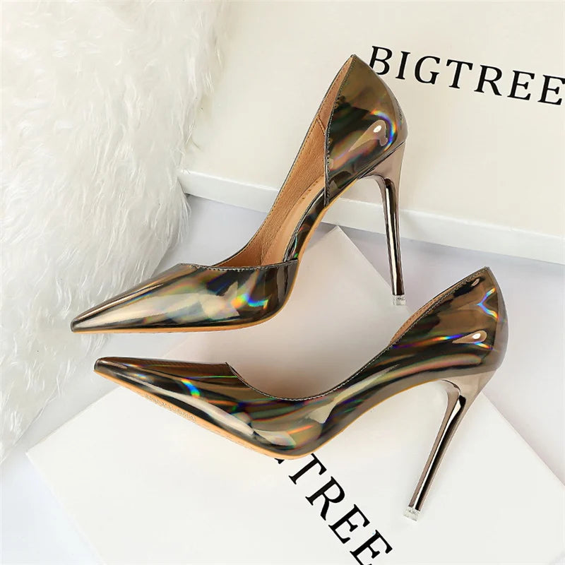 2023 Women 10.5cm High Heels Variety of Colors-Camel-Nude-Brown-Silver-Red-Champagne-Gold-/Luxury Glossy Stilettos