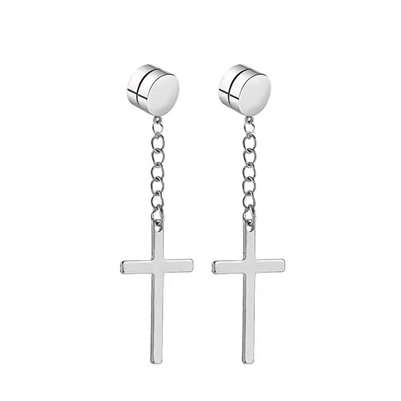 Titanium Steel Iron-absorbing Cross Eardrops Stud Earrings