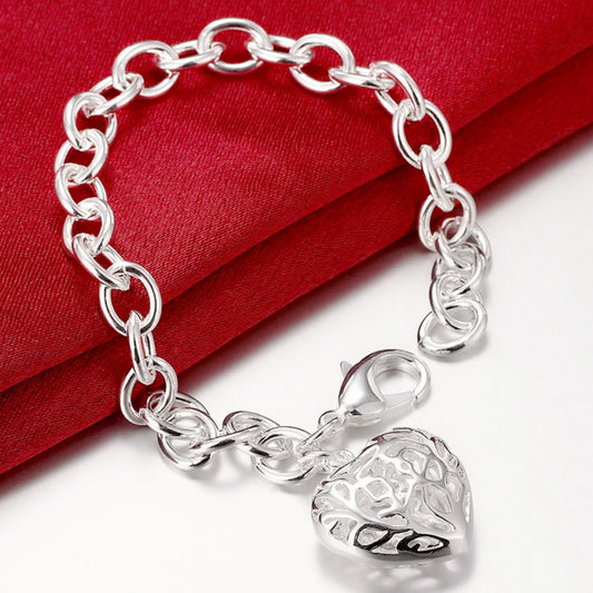 925 Silver Thread Hollow Heart Bracelet