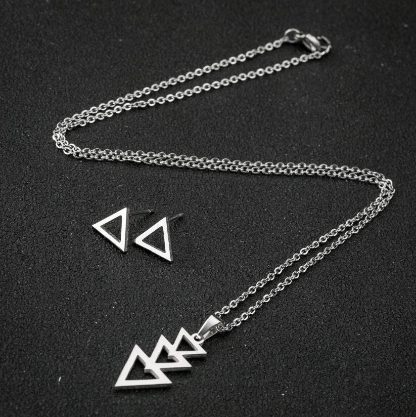 New Stainless Steel Geometric Ear Studs Collarbone Necklace Set