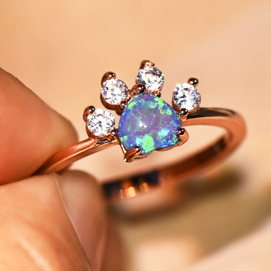 Rose Gold Opal Footprints Ring Personality Design