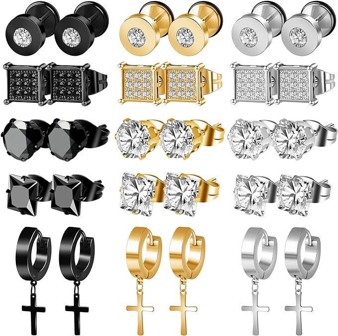 15 Pairs Earrings Suit High Quality Stainless Steel Hypoallergenic