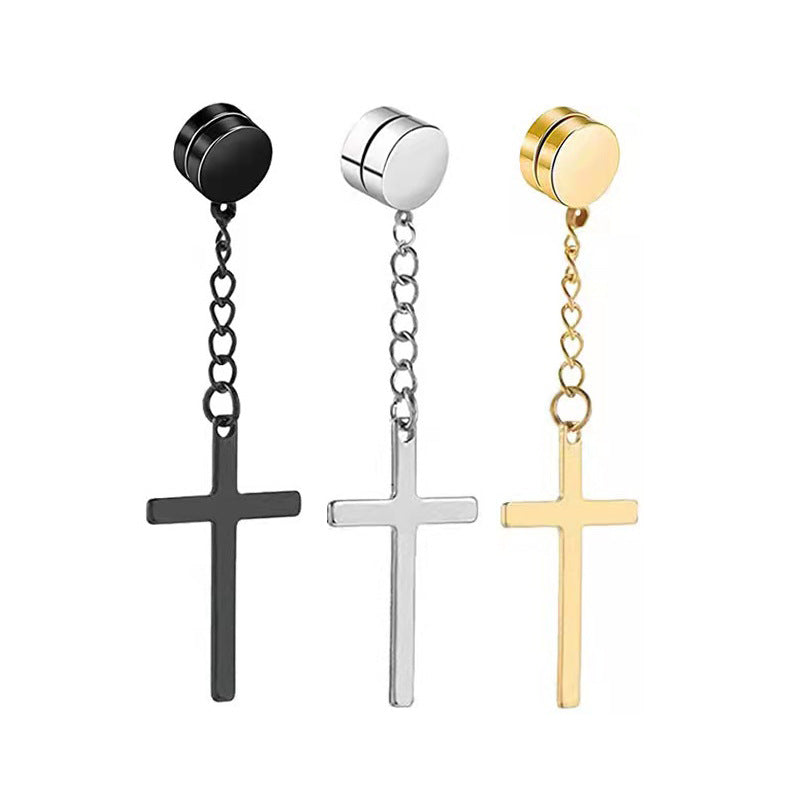 Titanium Steel Iron-absorbing Cross Eardrops Stud Earrings