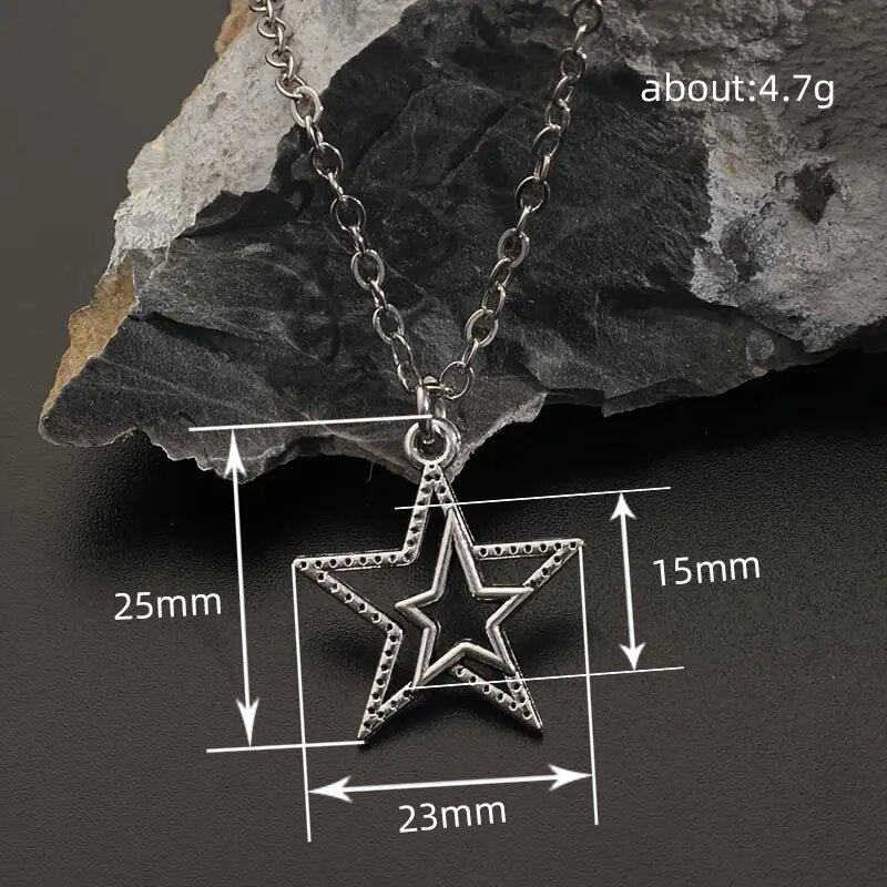 Collar retro de estrella de cinco puntas, cadena de suéter simple con estrellas huecas