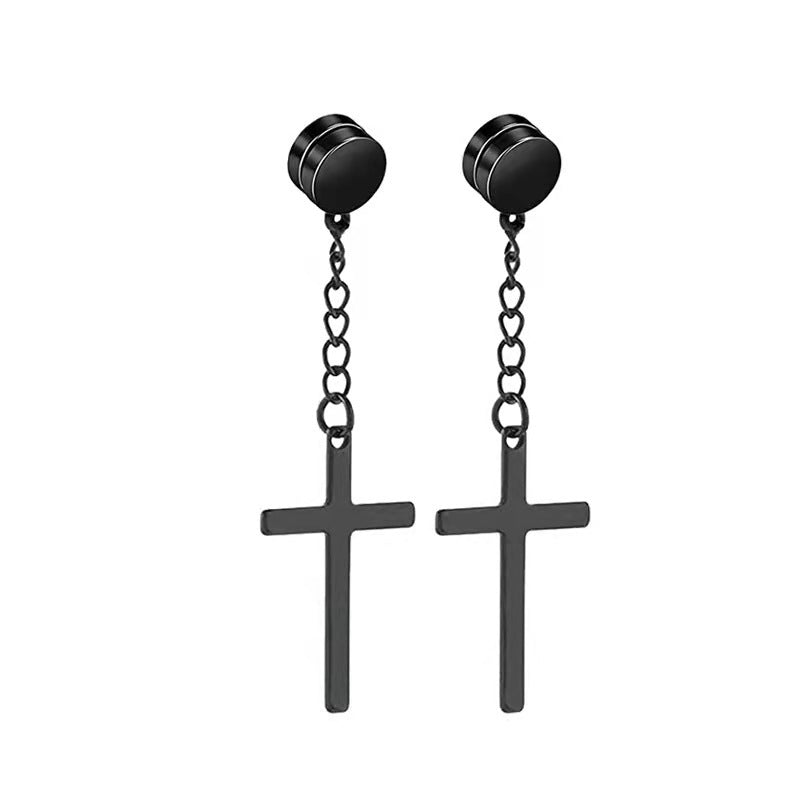 Titanium Steel Iron-absorbing Cross Eardrops Stud Earrings