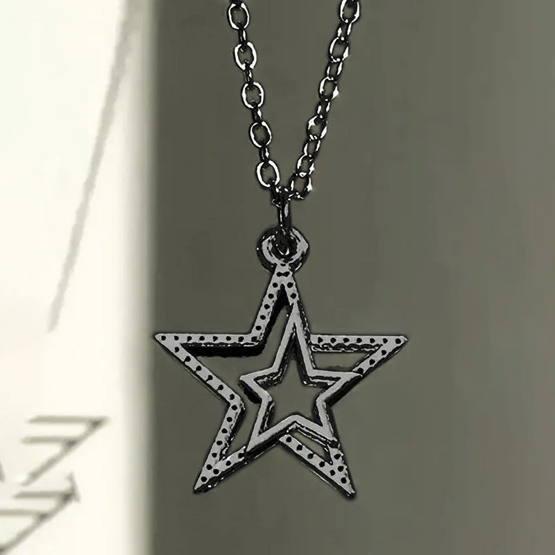 Collar retro de estrella de cinco puntas, cadena de suéter simple con estrellas huecas