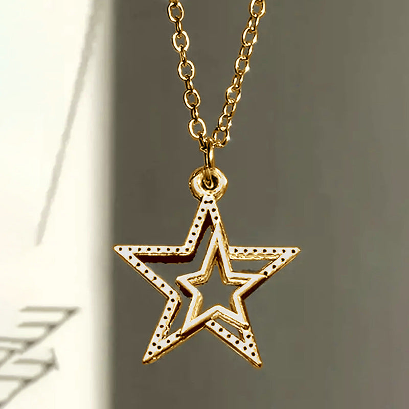 Collar retro de estrella de cinco puntas, cadena de suéter simple con estrellas huecas