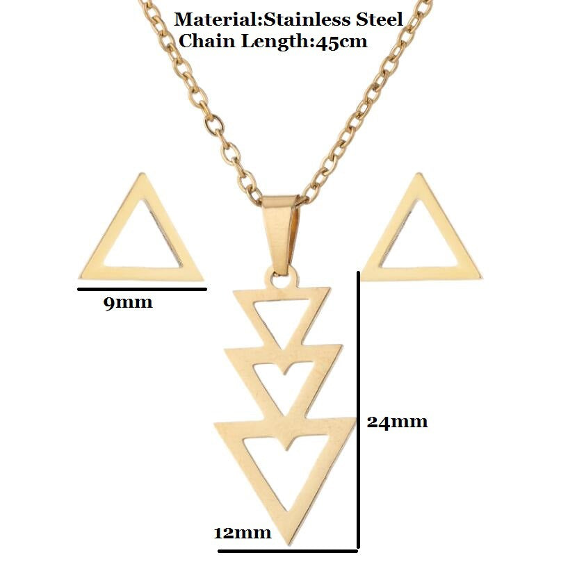 Nuevo conjunto de collar y pendientes geométricos de acero inoxidable para clavícula