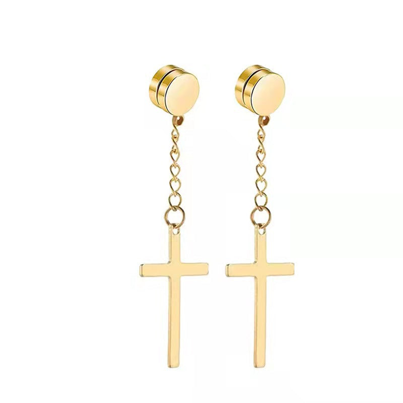 Titanium Steel Iron-absorbing Cross Eardrops Stud Earrings