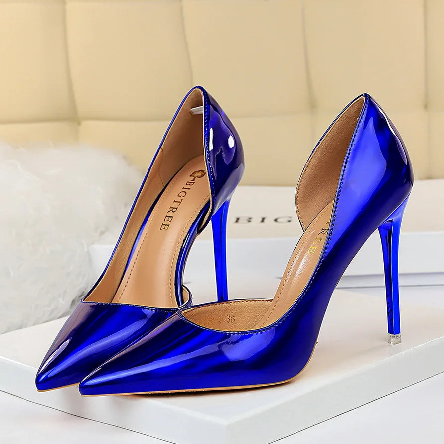 2023 Women 10.5cm Luxury Glossy High Heels-Variety Colors-Blue & Black