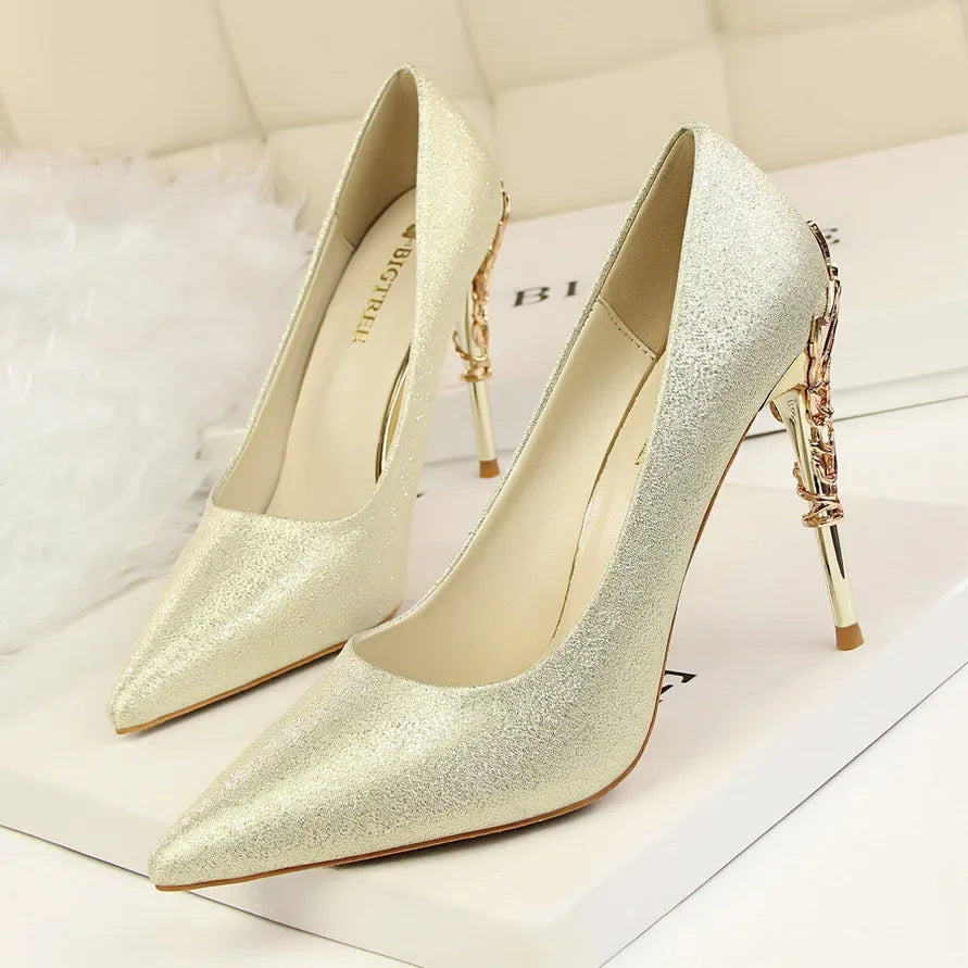 Metal Pointed Toe Thin Heel High Heels Variety Color Heels