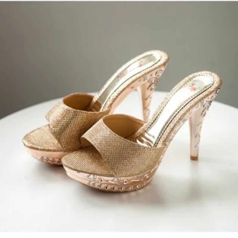 Rhinestone High Heel Summer Sandals-Gold, Silver, Black