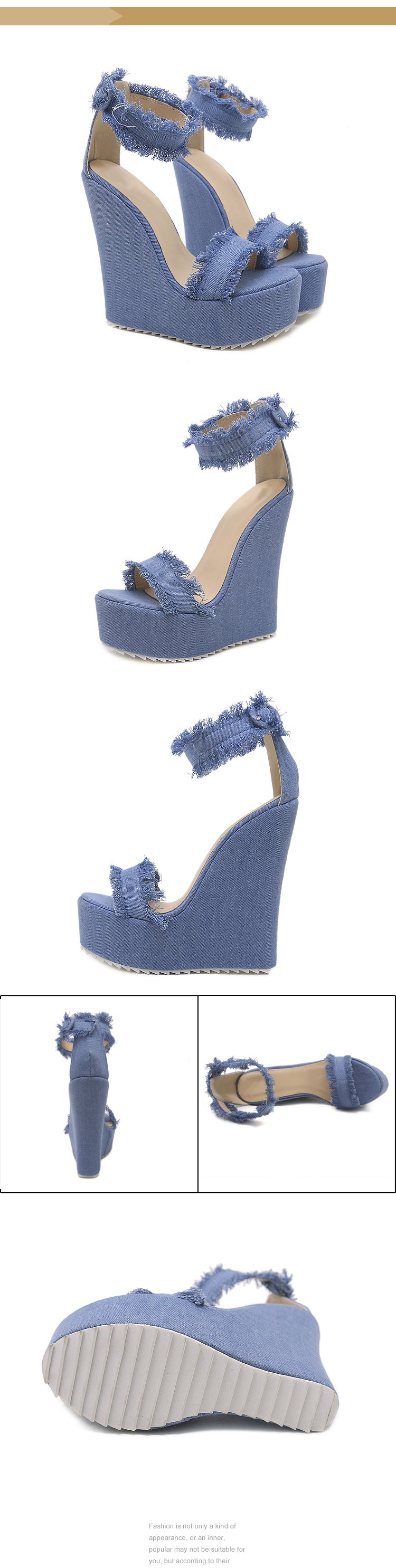 Aneikeh 2025 Blue Designer Denim Sandals Summer Woman Wedges High Heels Peep Toe Platform Roman DRESS Pumps Shoes 35-40