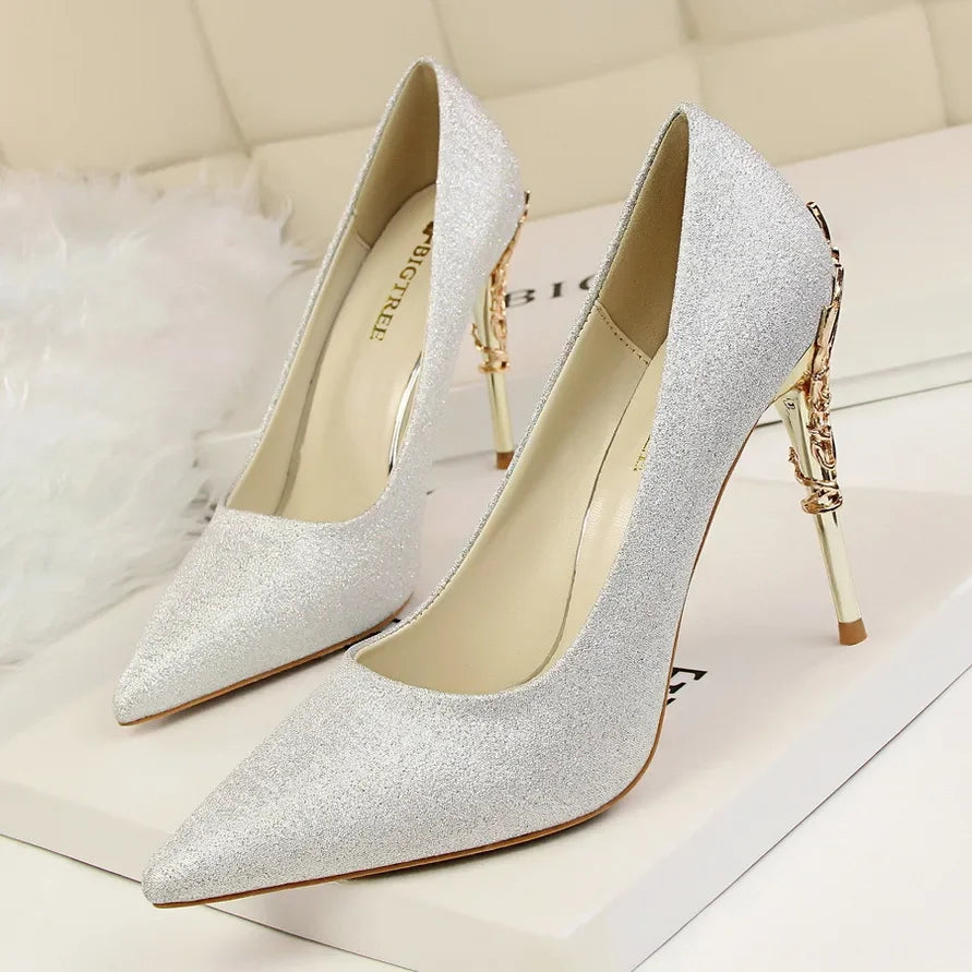 Metal Pointed Toe Thin Heel High Heels Variety Color Heels