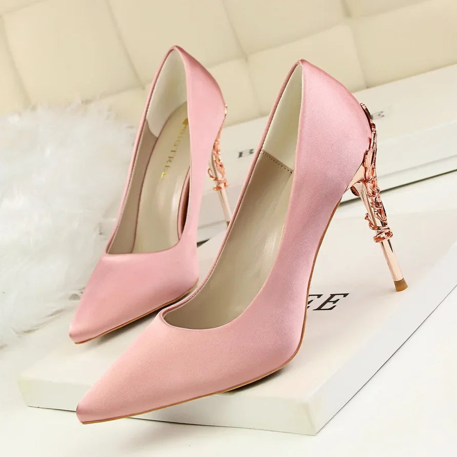 Metal Pointed Toe Thin Heel High Heels Variety Color Heels