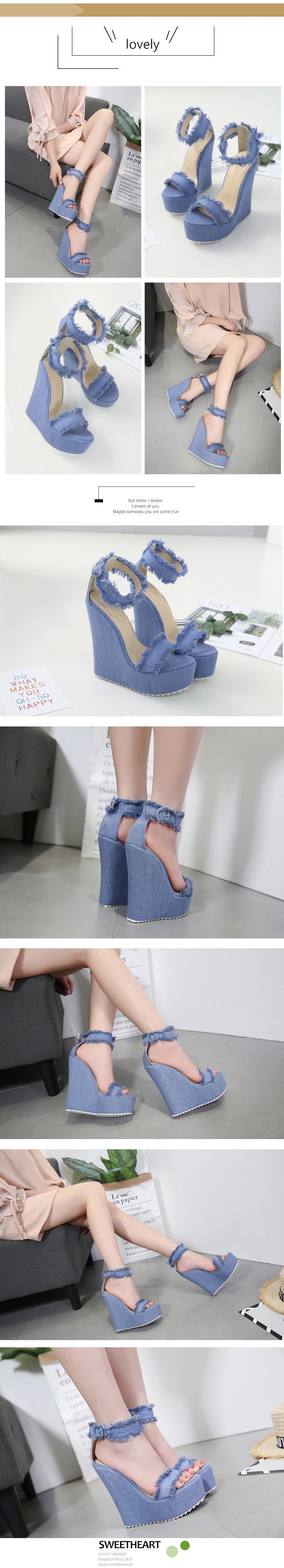 Aneikeh 2025 Blue Designer Denim Sandals Summer Woman Wedges High Heels Peep Toe Platform Roman DRESS Pumps Shoes 35-40