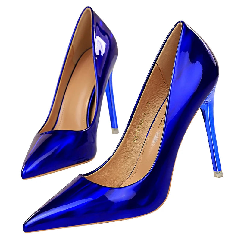 2023 Women 10.5cm Luxury Glossy High Heels-Variety Colors-Blue & Black