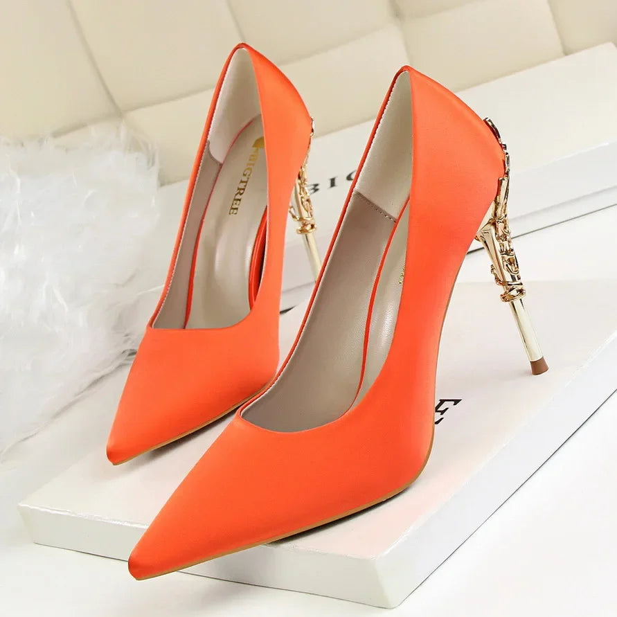 Metal Pointed Toe Thin Heel High Heels Variety Color Heels