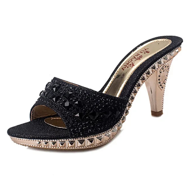 Rhinestone High Heel Summer Sandals-Gold, Silver, Black