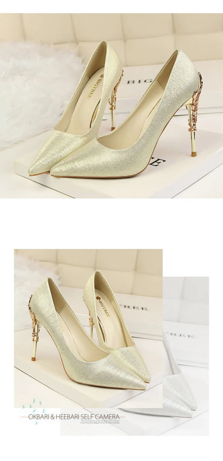 Metal Pointed Toe Thin Heel High Heels Variety Color Heels