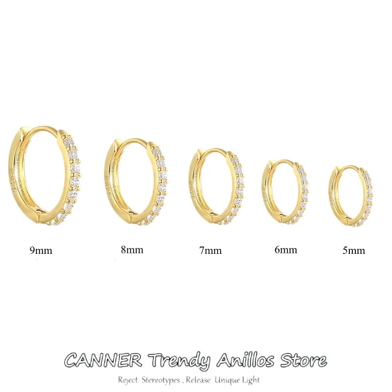 CANNER 1pair 6/7/8/9MM 925 Sterling Silver Hoop Earring for Women Girl Round Circle Earring Zircon Piercing Earings Fine Jewelry