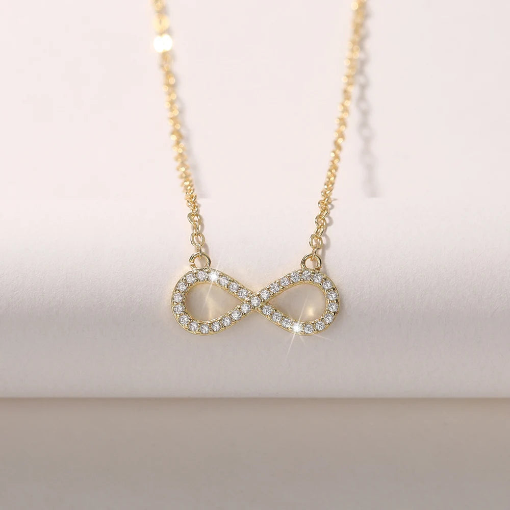 Huitan Exquisite Women's Clavicle Chain Necklace Infinity Shape Pendant Necklace with Dazzling CZ Wedding Party Fashion Jewelry