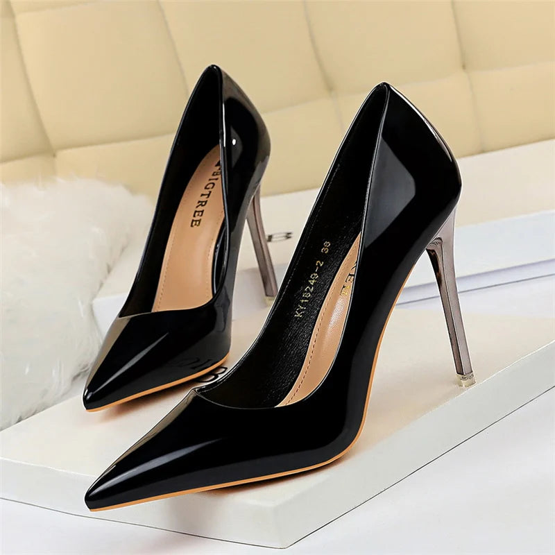 2023 Women 10.5cm Luxury Glossy High Heels-Variety Colors-Blue & Black