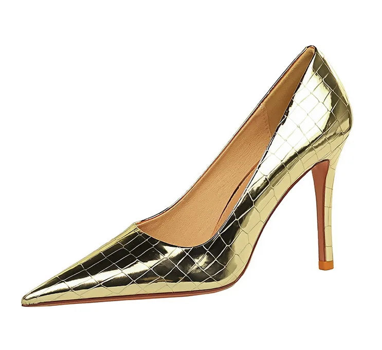 Metal Stone Pattern High Heels Variety Colors