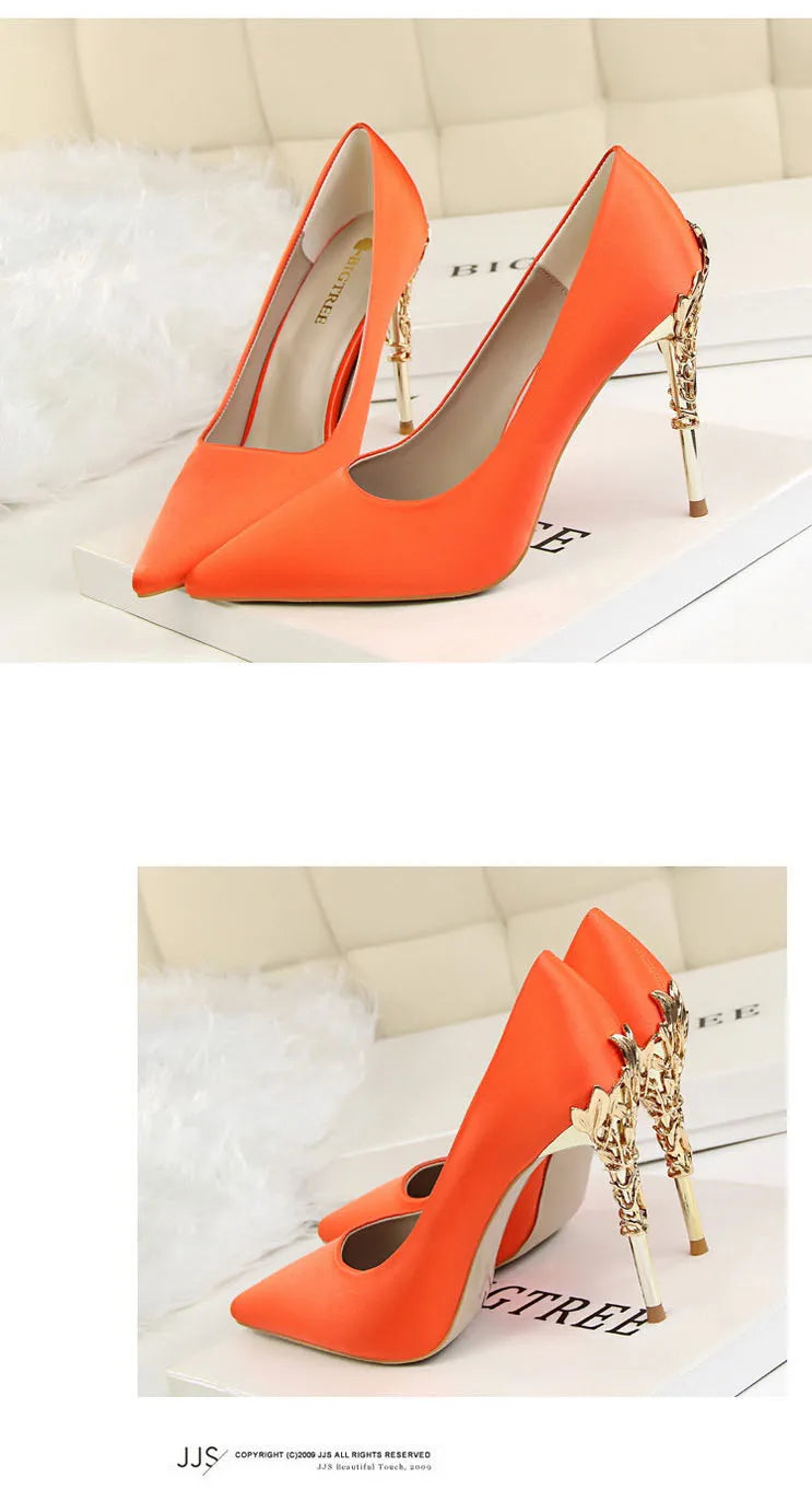 Metal Pointed Toe Thin Heel High Heels Variety Color Heels