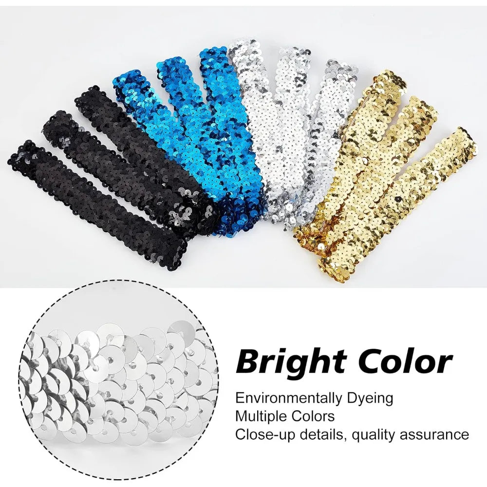 12PCS Sequin Headband Elastic Glow Stretch Sparkle Glitter Fashion Adjustable Hair Band Accessories Pack Set making kit