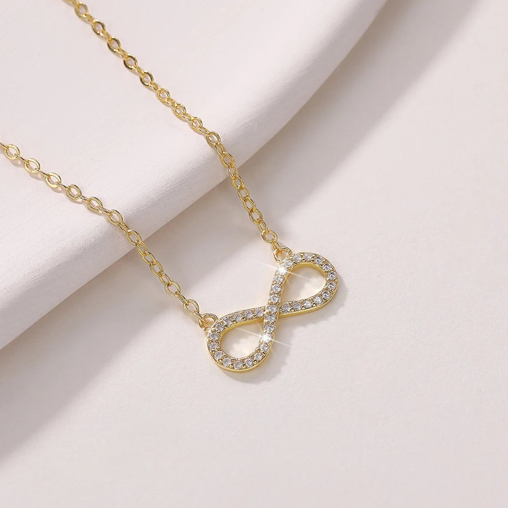 Huitan Exquisite Women's Clavicle Chain Necklace Infinity Shape Pendant Necklace with Dazzling CZ Wedding Party Fashion Jewelry