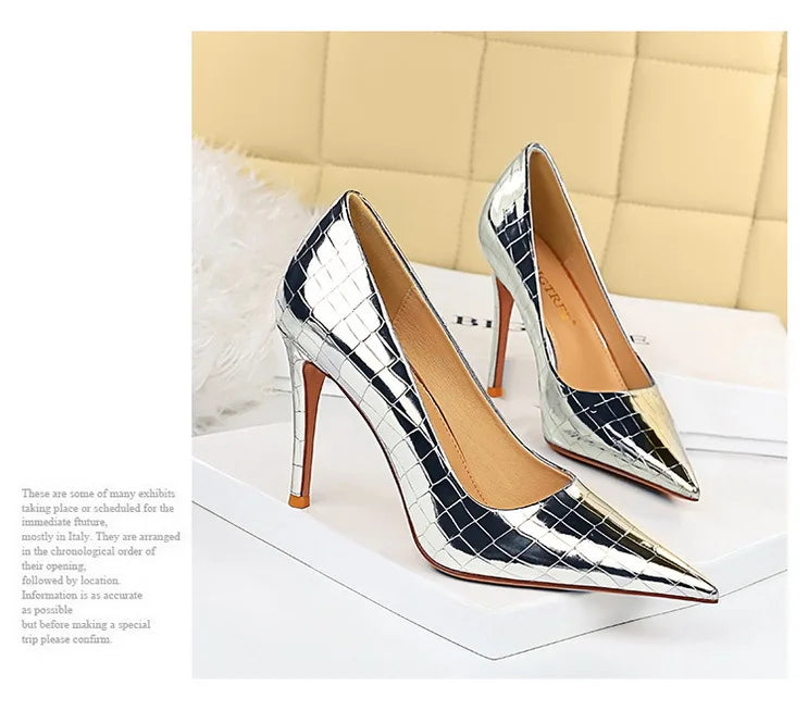 Metal Stone Pattern High Heels Variety Colors