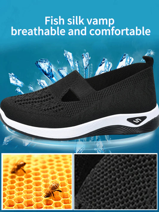 Women's Solid Color Breathable Sneakers, Soft Sole Lightweight Slip On
