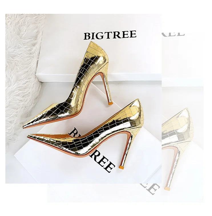 Metal Stone Pattern High Heels Variety Colors