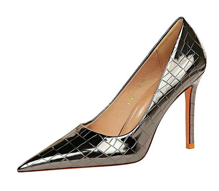 Metal Stone Pattern High Heels Variety Colors