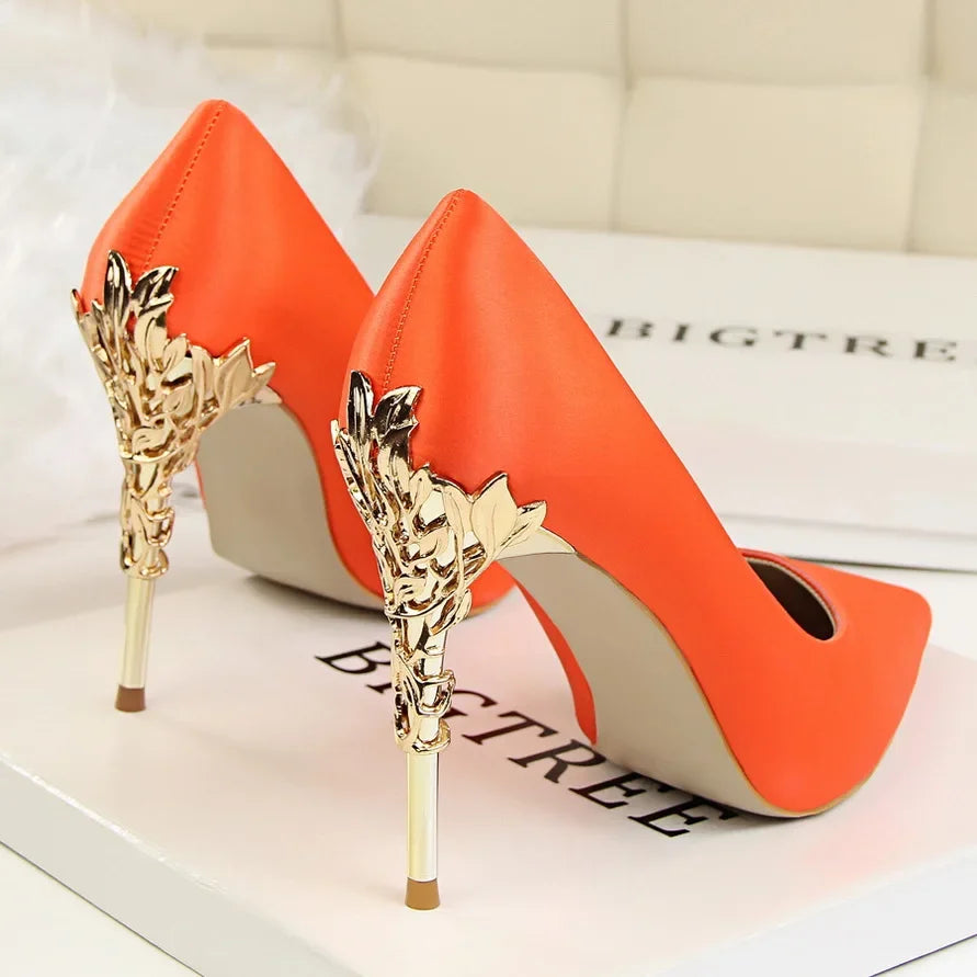 Metal Pointed Toe Thin Heel High Heels Variety Color Heels