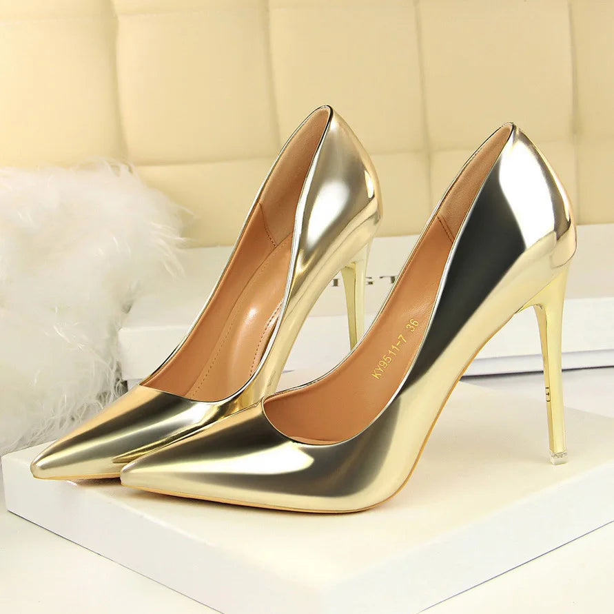 2023 Women 10.5cm High Heels Variety of Colors-Camel-Nude-Brown-Silver-Red-Champagne-Gold-/Luxury Glossy Stilettos