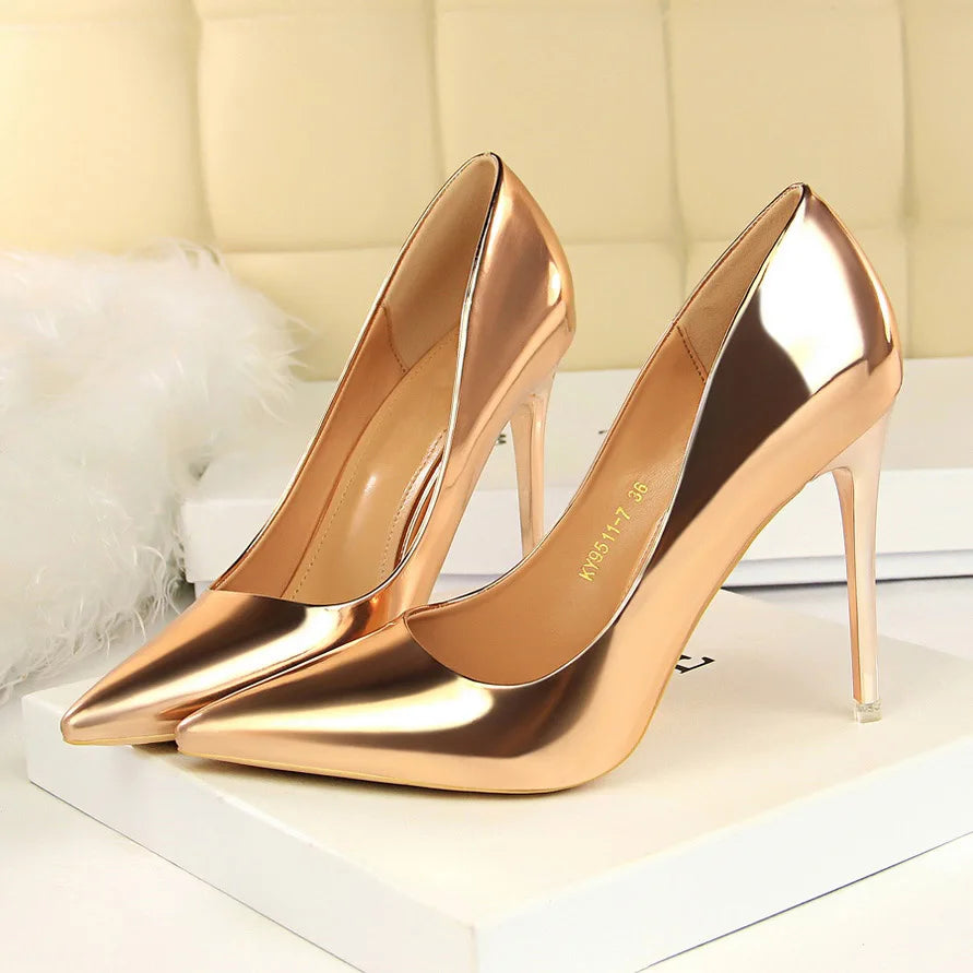 2023 Women 10.5cm High Heels Variety of Colors-Camel-Nude-Brown-Silver-Red-Champagne-Gold-/Luxury Glossy Stilettos