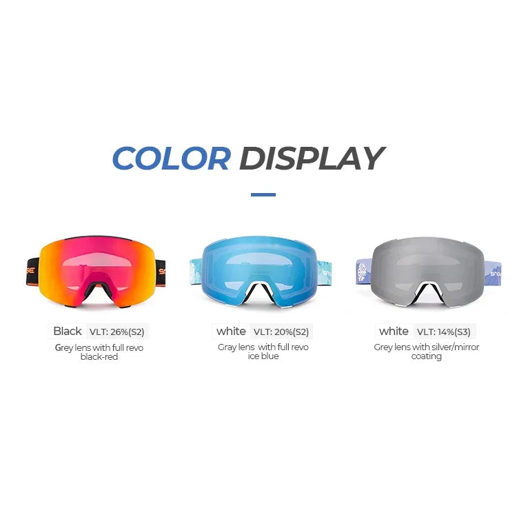 Anti-fog Sports Eyewear oem custom design logo color magnetic lens ski goggles