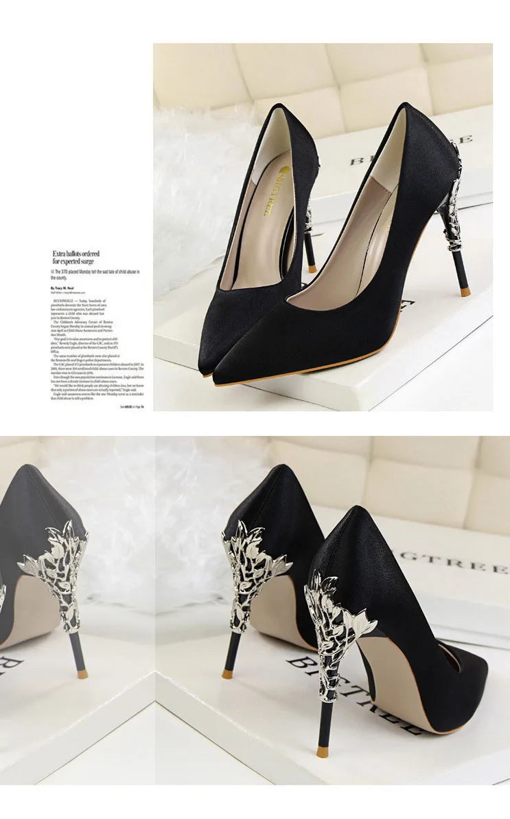 Metal Pointed Toe Thin Heel High Heels Variety Color Heels