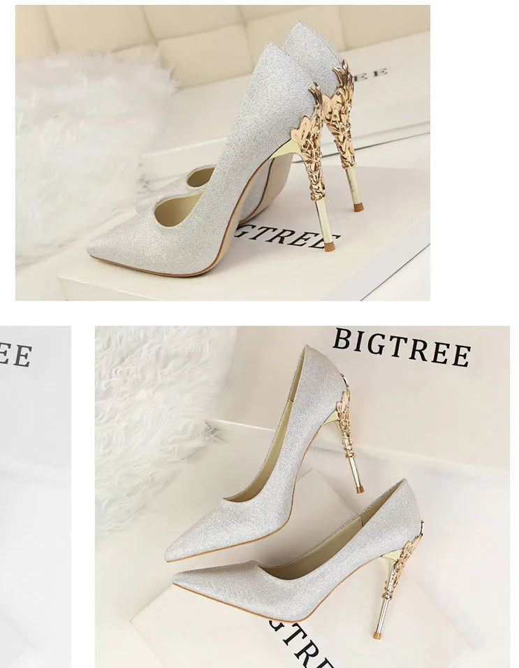 Metal Pointed Toe Thin Heel High Heels Variety Color Heels