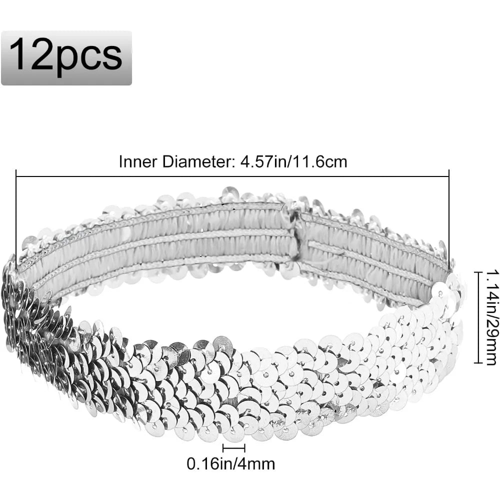 12 piezas de diadema de lentejuelas elásticas que brillan en la oscuridad, con purpurina brillante, accesorios ajustables para el cabello a la moda, kit para hacer