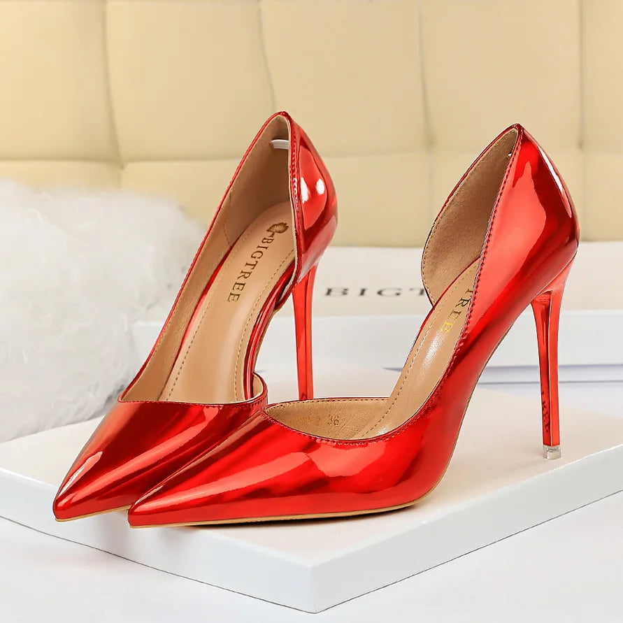 2023 Women 10.5cm High Heels Variety of Colors-Camel-Nude-Brown-Silver-Red-Champagne-Gold-/Luxury Glossy Stilettos