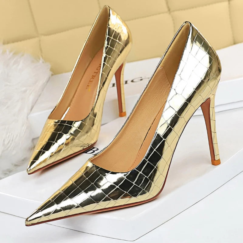 Metal Stone Pattern High Heels Variety Colors