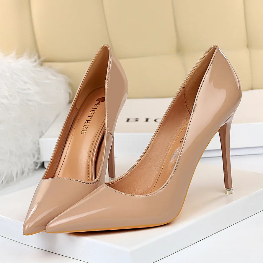 2023 Women 10.5cm High Heels Variety of Colors-Camel-Nude-Brown-Silver-Red-Champagne-Gold-/Luxury Glossy Stilettos