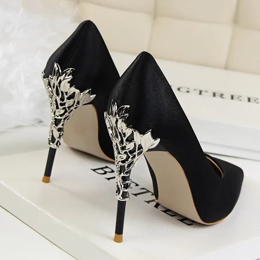 Metal Pointed Toe Thin Heel High Heels Variety Color Heels