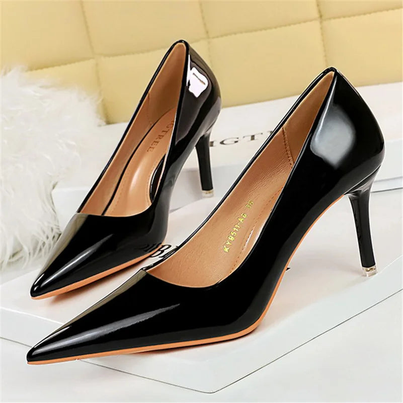 2023 Women 10.5cm Luxury Glossy High Heels-Variety Colors-Blue & Black