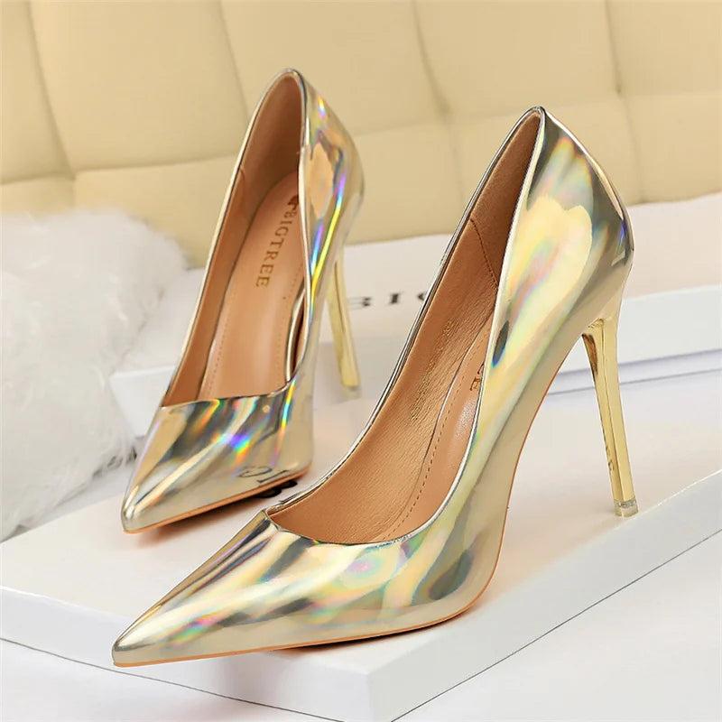 2023 Women 10.5cm High Heels Variety of Colors-Camel-Nude-Brown-Silver-Red-Champagne-Gold-/Luxury Glossy Stilettos